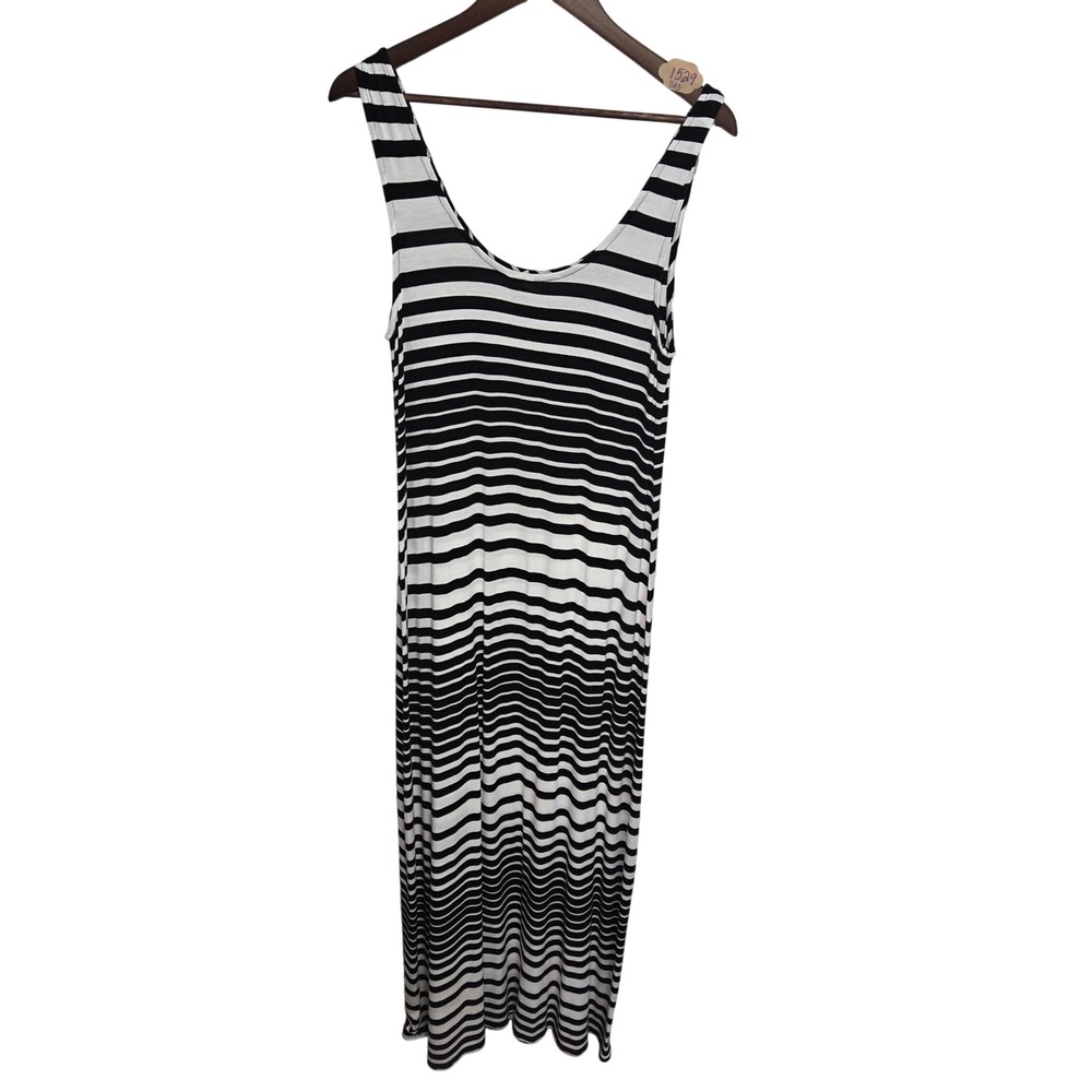 Merona Womens XL Black White Striped Sleeveless Scoop Neck Maxi Tank Dress 90s
